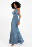 V-neck Velvet Sleeveless Formal Evening Dresses Sheath Long Bridesmaid Prom Party Dress Gowns