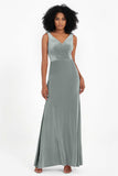 V-neck Velvet Sleeveless Formal Evening Dresses Sheath Long Bridesmaid Prom Party Dress Gowns