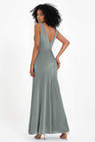 V-neck Velvet Sleeveless Formal Evening Dresses Sheath Long Bridesmaid Prom Party Dress Gowns