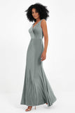 V-neck Velvet Sleeveless Formal Evening Dresses Sheath Long Bridesmaid Prom Party Dress Gowns
