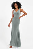 V-neck Velvet Sleeveless Formal Evening Dresses Sheath Long Bridesmaid Prom Party Dress Gowns