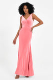 V-neck Velvet Sleeveless Formal Evening Dresses Sheath Long Bridesmaid Prom Party Dress Gowns