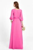Long Sleeves V Neck Chiffon Bridesmaid Dresses Mother of the Bride Dress Evening Party Gowns