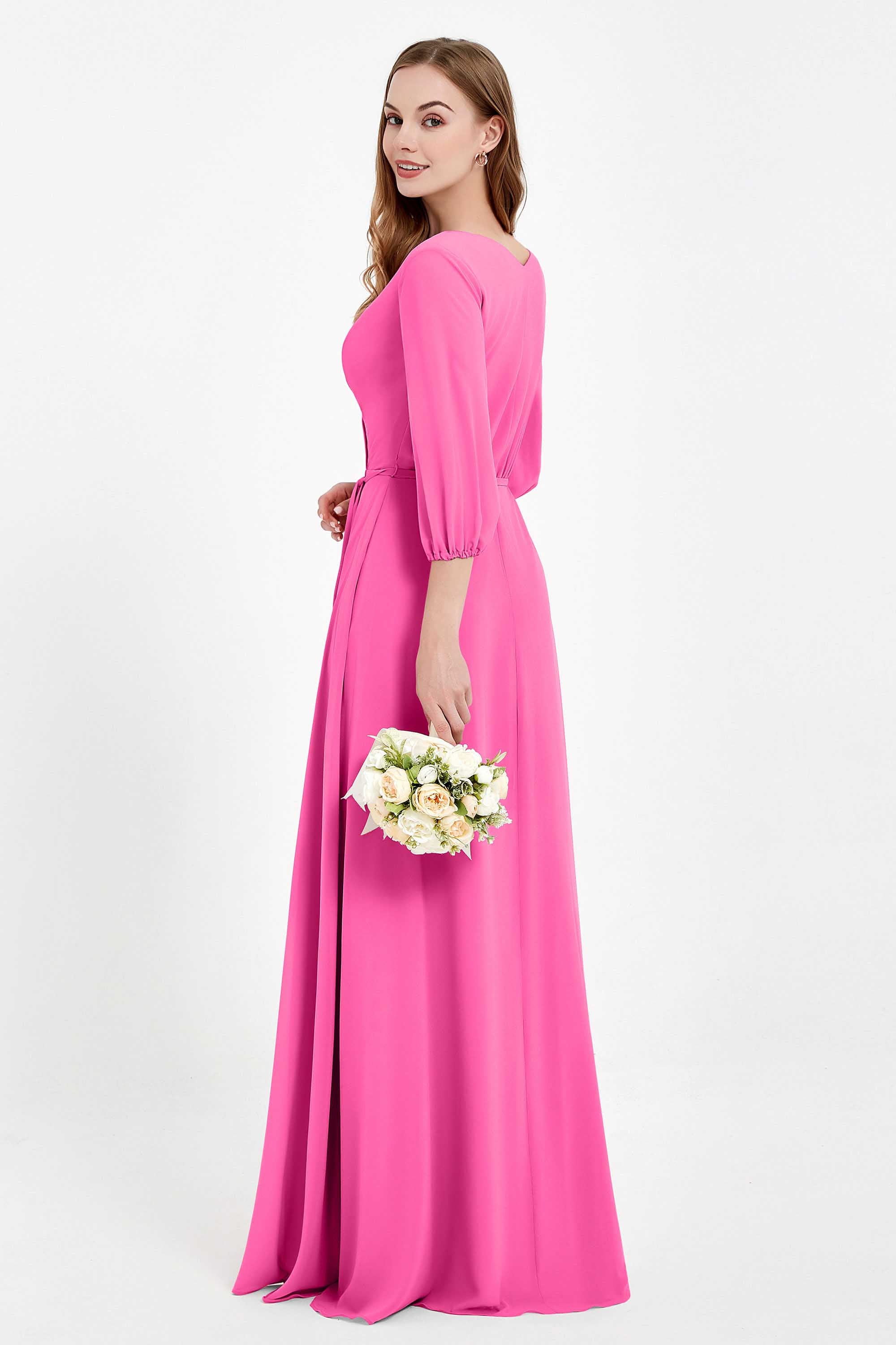 Long Sleeves V Neck Chiffon Bridesmaid Dresses Mother of the Bride Dress Evening Party Gowns