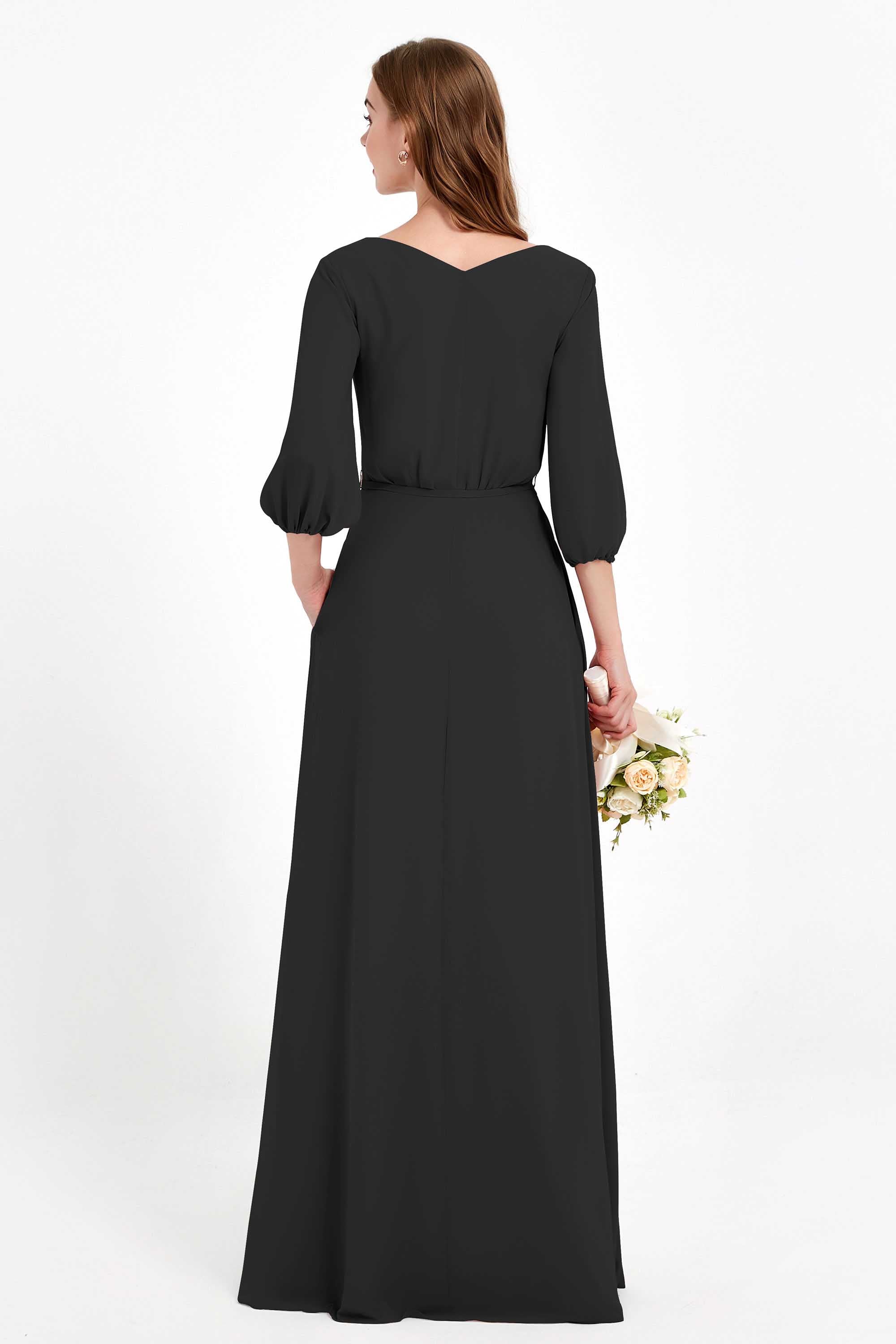 Long Sleeves V Neck Chiffon Bridesmaid Dresses Mother of the Bride Dress Evening Party Gowns