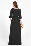 Long Sleeves V Neck Chiffon Bridesmaid Dresses Mother of the Bride Dress Evening Party Gowns