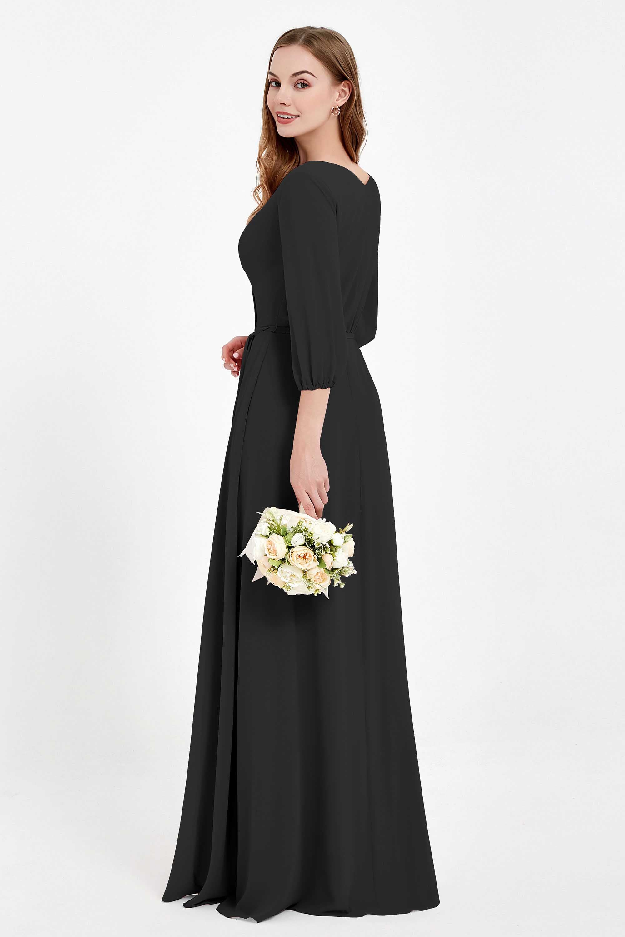 Long Sleeves V Neck Chiffon Bridesmaid Dresses Mother of the Bride Dress Evening Party Gowns