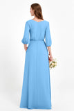 Long Sleeves V Neck Chiffon Bridesmaid Dresses Mother of the Bride Dress Evening Party Gowns