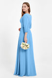 Long Sleeves V Neck Chiffon Bridesmaid Dresses Mother of the Bride Dress Evening Party Gowns