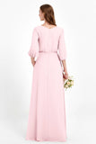 Long Sleeves V Neck Chiffon Bridesmaid Dresses Mother of the Bride Dress Evening Party Gowns