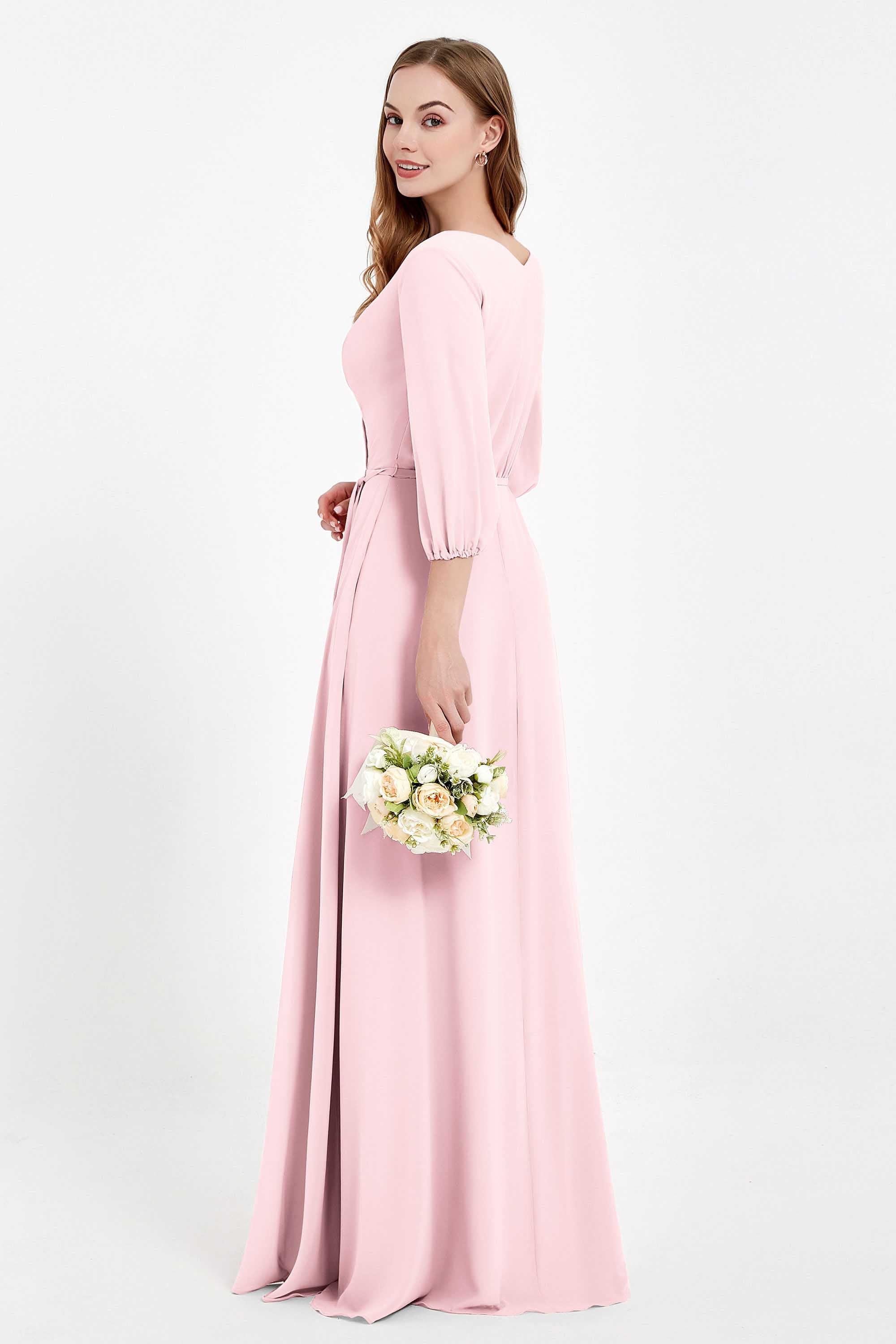 Long Sleeves V Neck Chiffon Bridesmaid Dresses Mother of the Bride Dress Evening Party Gowns