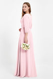 Long Sleeves V Neck Chiffon Bridesmaid Dresses Mother of the Bride Dress Evening Party Gowns
