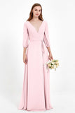 Long Sleeves V Neck Chiffon Bridesmaid Dresses Mother of the Bride Dress Evening Party Gowns
