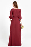 Long Sleeves V Neck Chiffon Bridesmaid Dresses Mother of the Bride Dress Evening Party Gowns