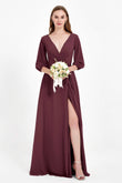 Long Sleeves V Neck Chiffon Bridesmaid Dresses Mother of the Bride Dress Evening Party Gowns