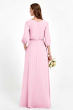 Long Sleeves V Neck Chiffon Bridesmaid Dresses Mother of the Bride Dress Evening Party Gowns
