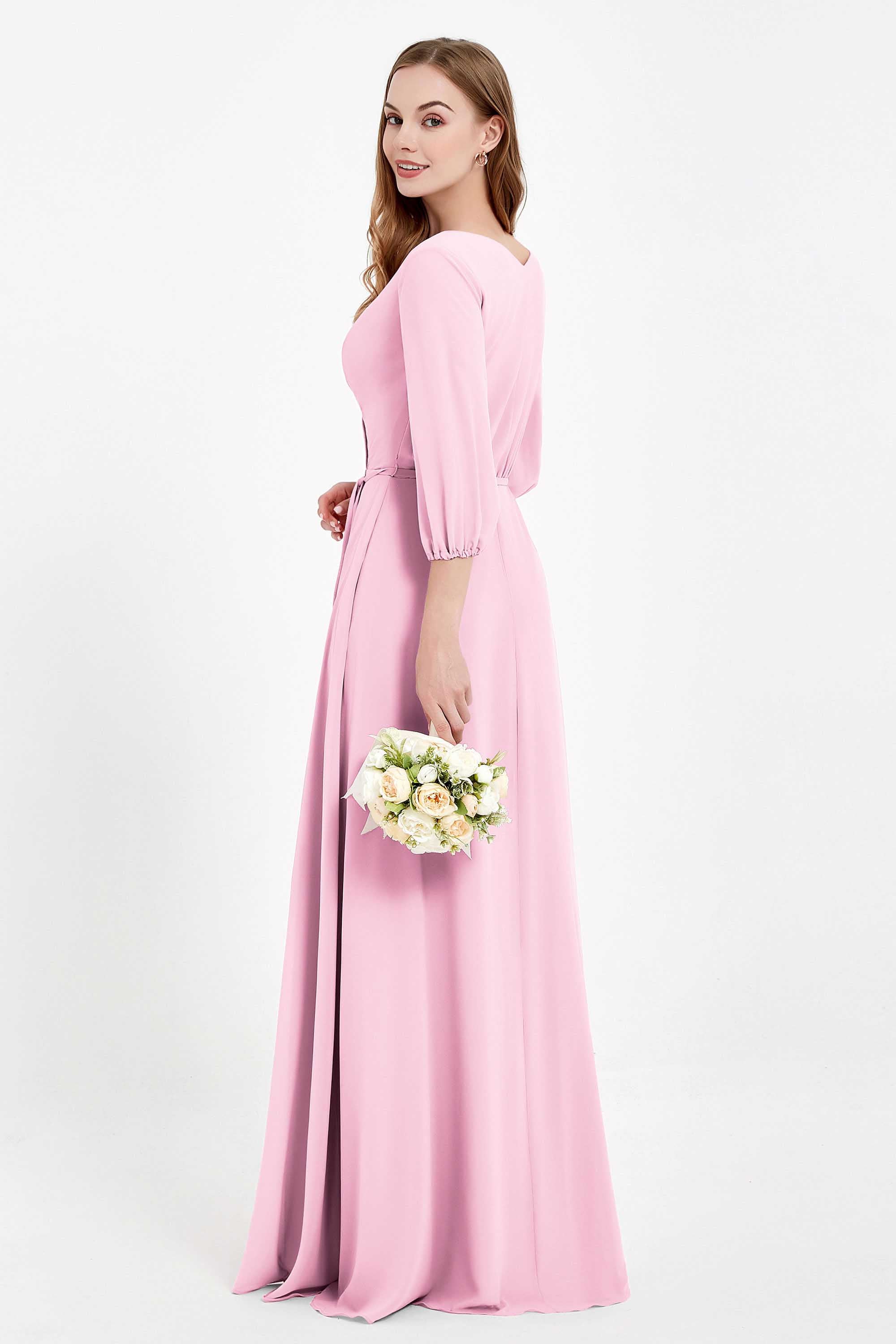 Long Sleeves V Neck Chiffon Bridesmaid Dresses Mother of the Bride Dress Evening Party Gowns
