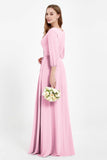 Long Sleeves V Neck Chiffon Bridesmaid Dresses Mother of the Bride Dress Evening Party Gowns