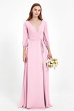 Long Sleeves V Neck Chiffon Bridesmaid Dresses Mother of the Bride Dress Evening Party Gowns