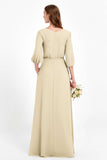 Long Sleeves V Neck Chiffon Bridesmaid Dresses Mother of the Bride Dress Evening Party Gowns