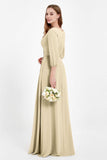 Long Sleeves V Neck Chiffon Bridesmaid Dresses Mother of the Bride Dress Evening Party Gowns