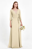 Long Sleeves V Neck Chiffon Bridesmaid Dresses Mother of the Bride Dress Evening Party Gowns