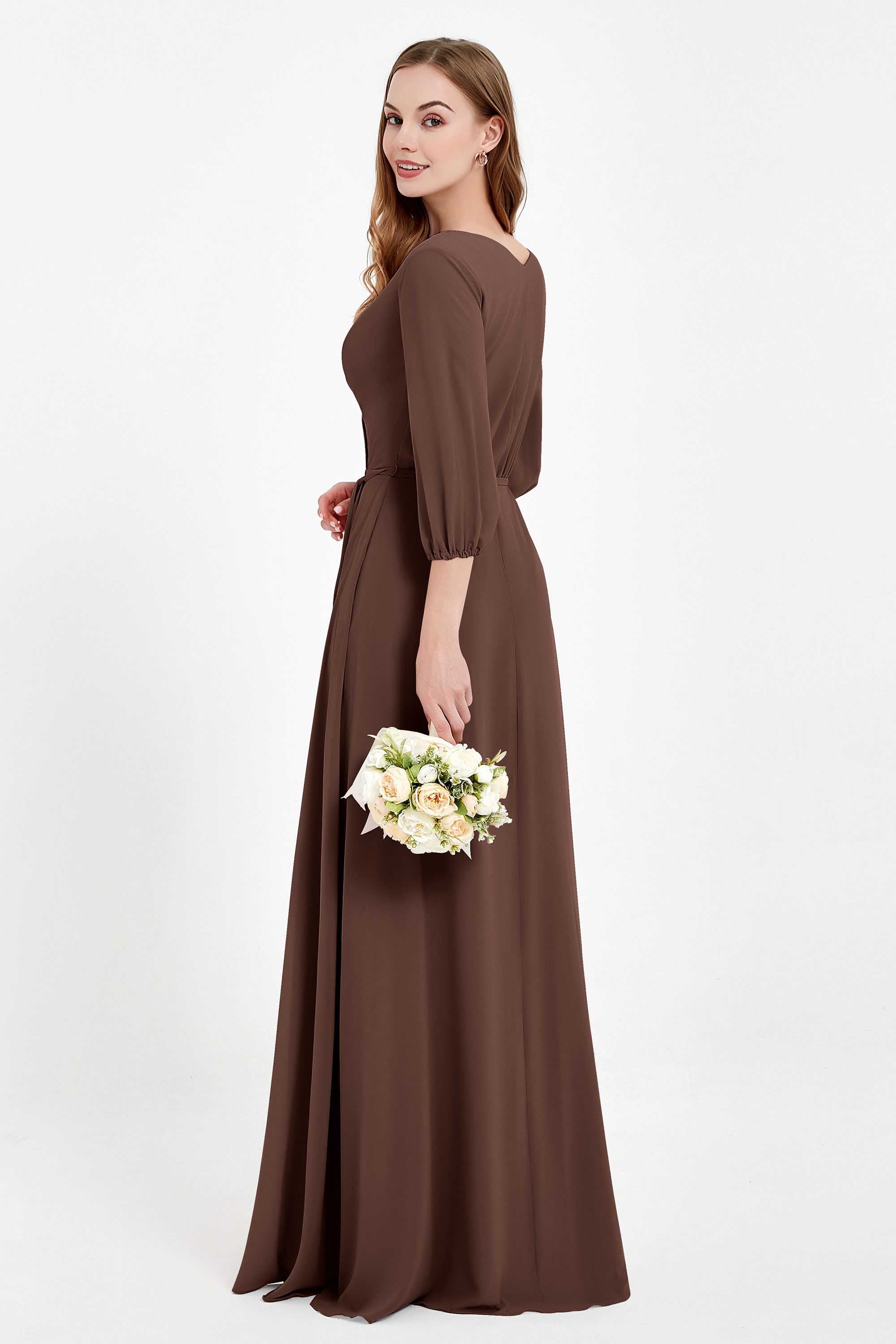 Long Sleeves V Neck Chiffon Bridesmaid Dresses Mother of the Bride Dress Evening Party Gowns