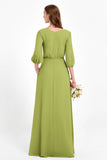 Long Sleeves V Neck Chiffon Bridesmaid Dresses Mother of the Bride Dress Evening Party Gowns
