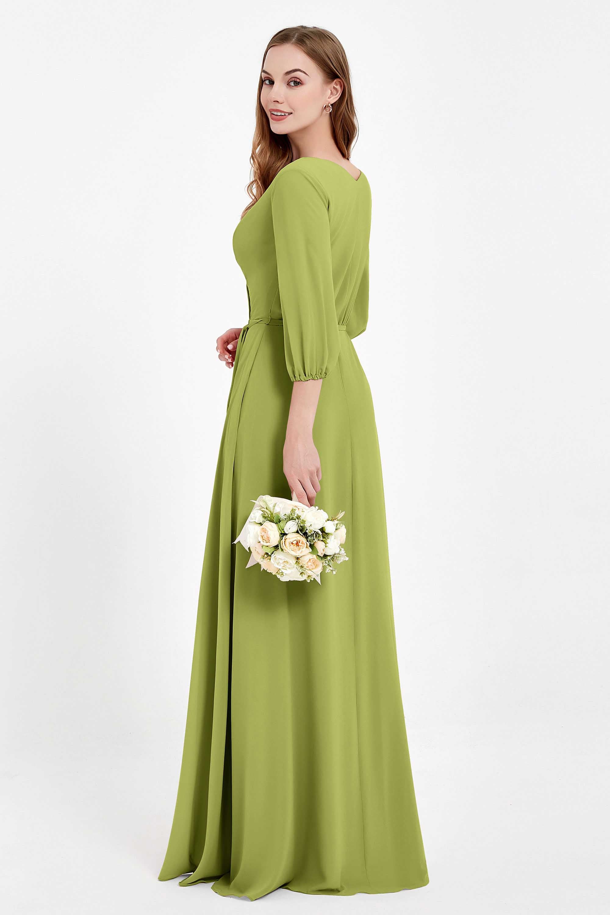 Long Sleeves V Neck Chiffon Bridesmaid Dresses Mother of the Bride Dress Evening Party Gowns