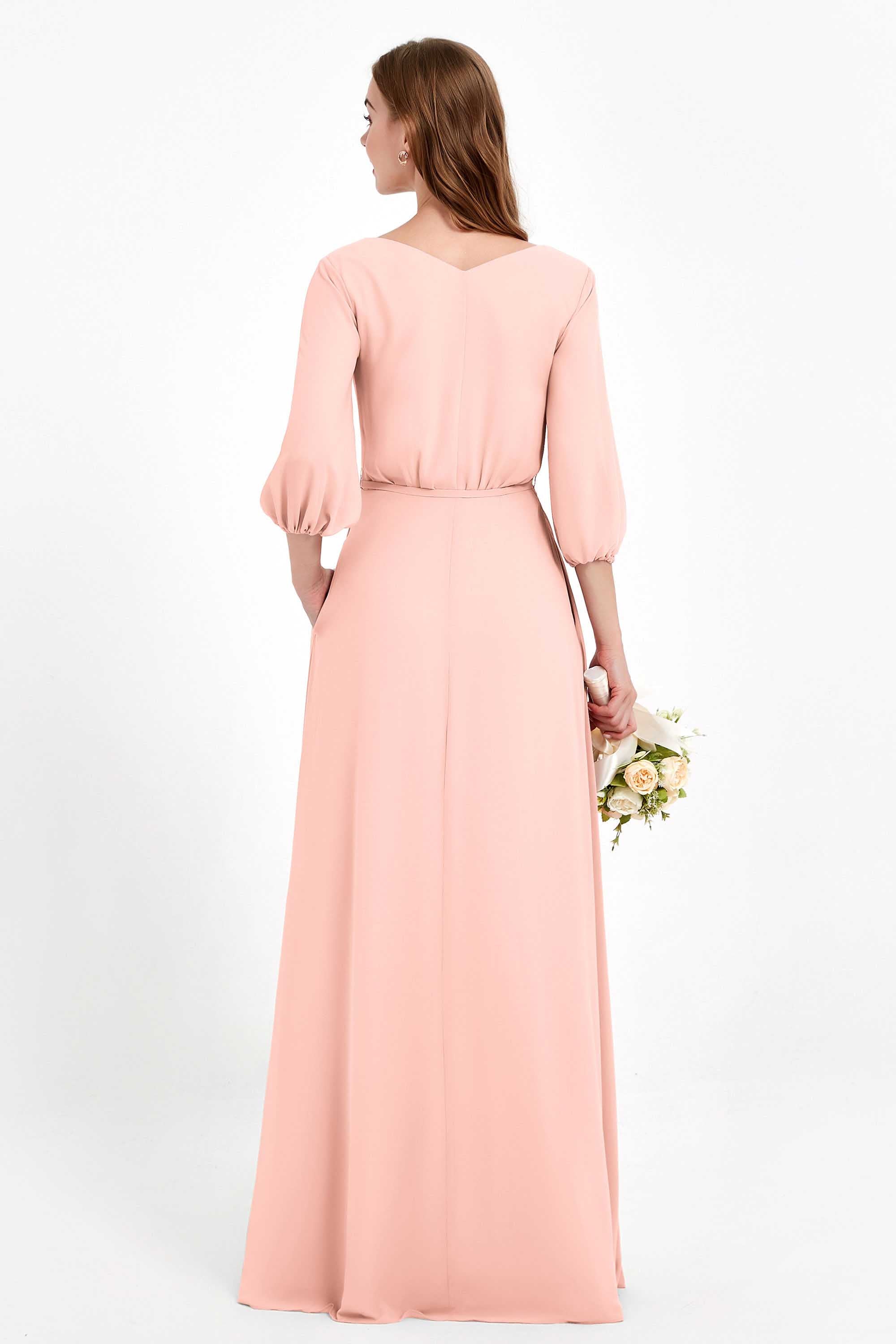 Long Sleeves V Neck Chiffon Bridesmaid Dresses Mother of the Bride Dress Evening Party Gowns