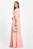 Long Sleeves V Neck Chiffon Bridesmaid Dresses Mother of the Bride Dress Evening Party Gowns