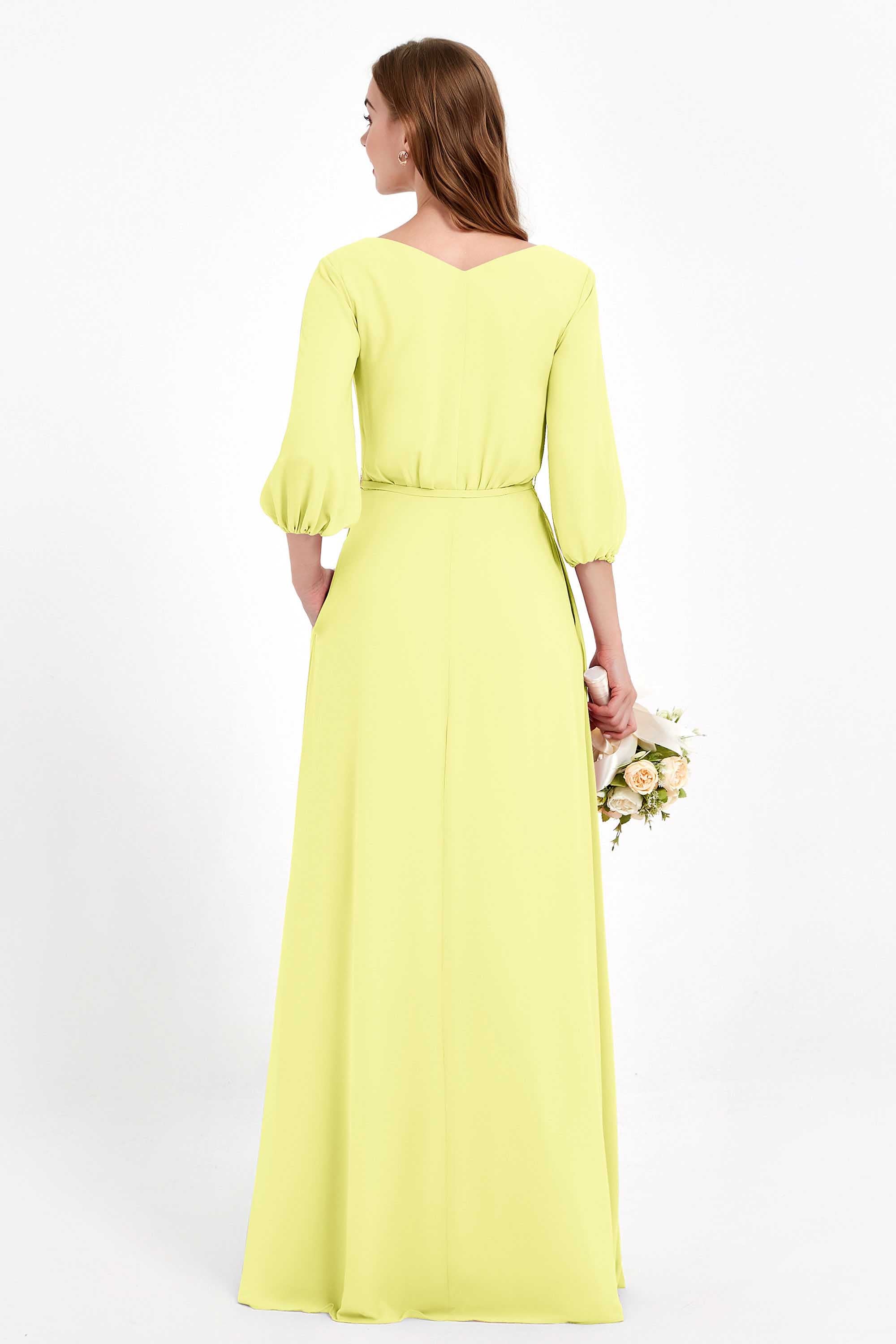 Long Sleeves V Neck Chiffon Bridesmaid Dresses Mother of the Bride Dress Evening Party Gowns