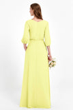 Long Sleeves V Neck Chiffon Bridesmaid Dresses Mother of the Bride Dress Evening Party Gowns