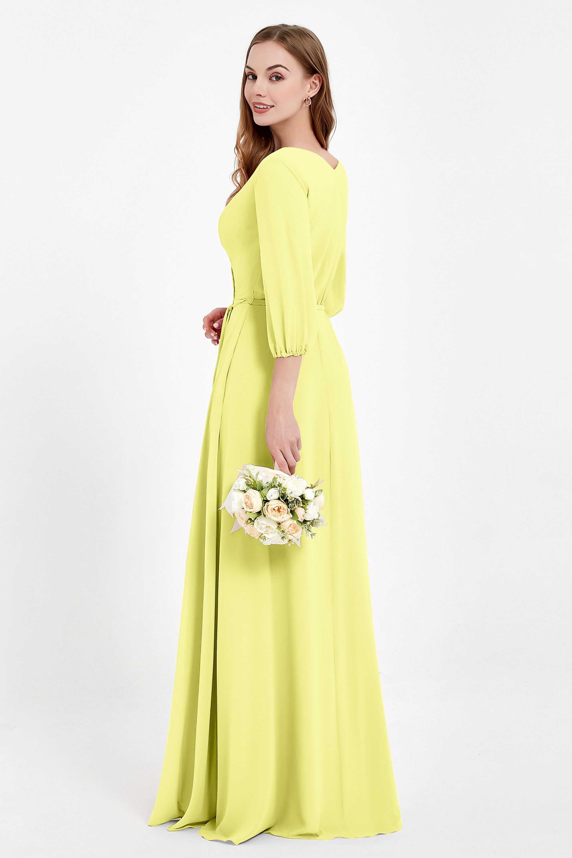 Long Sleeves V Neck Chiffon Bridesmaid Dresses Mother of the Bride Dress Evening Party Gowns