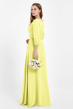 Long Sleeves V Neck Chiffon Bridesmaid Dresses Mother of the Bride Dress Evening Party Gowns