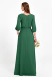 Long Sleeves V Neck Chiffon Bridesmaid Dresses Mother of the Bride Dress Evening Party Gowns