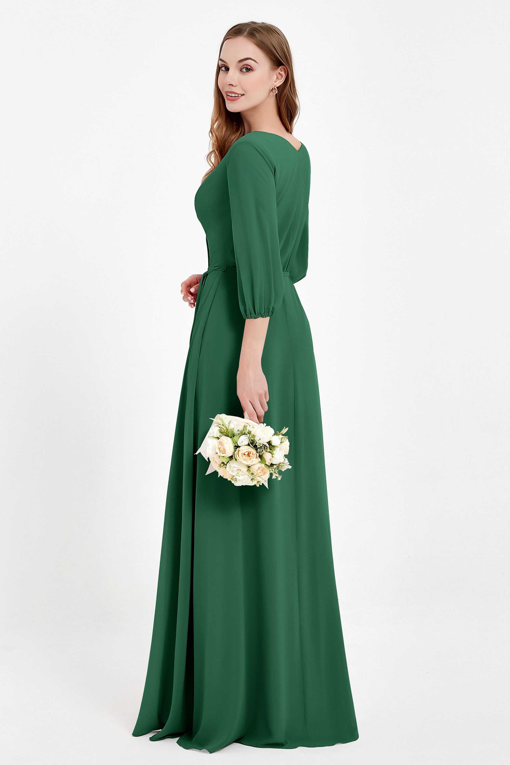 Long Sleeves V Neck Chiffon Bridesmaid Dresses Mother of the Bride Dress Evening Party Gowns
