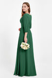 Long Sleeves V Neck Chiffon Bridesmaid Dresses Mother of the Bride Dress Evening Party Gowns