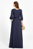 Long Sleeves V Neck Chiffon Bridesmaid Dresses Mother of the Bride Dress Evening Party Gowns