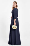 Long Sleeves V Neck Chiffon Bridesmaid Dresses Mother of the Bride Dress Evening Party Gowns