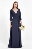 Long Sleeves V Neck Chiffon Bridesmaid Dresses Mother of the Bride Dress Evening Party Gowns