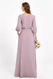 Long Sleeves V Neck Chiffon Bridesmaid Dresses Mother of the Bride Dress Evening Party Gowns