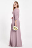 Long Sleeves V Neck Chiffon Bridesmaid Dresses Mother of the Bride Dress Evening Party Gowns