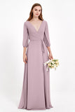 Long Sleeves V Neck Chiffon Bridesmaid Dresses Mother of the Bride Dress Evening Party Gowns