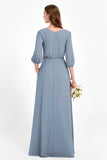 Long Sleeves V Neck Chiffon Bridesmaid Dresses Mother of the Bride Dress Evening Party Gowns