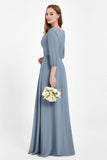 Long Sleeves V Neck Chiffon Bridesmaid Dresses Mother of the Bride Dress Evening Party Gowns