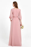 Long Sleeves V Neck Chiffon Bridesmaid Dresses Mother of the Bride Dress Evening Party Gowns