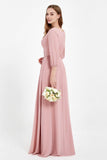 Long Sleeves V Neck Chiffon Bridesmaid Dresses Mother of the Bride Dress Evening Party Gowns