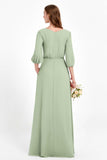 Long Sleeves V Neck Chiffon Bridesmaid Dresses Mother of the Bride Dress Evening Party Gowns