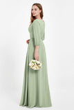 Long Sleeves V Neck Chiffon Bridesmaid Dresses Mother of the Bride Dress Evening Party Gowns